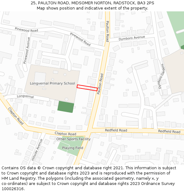 25, PAULTON ROAD, MIDSOMER NORTON, RADSTOCK, BA3 2PS: Location map and indicative extent of plot