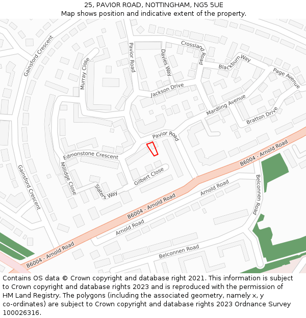 25, PAVIOR ROAD, NOTTINGHAM, NG5 5UE: Location map and indicative extent of plot