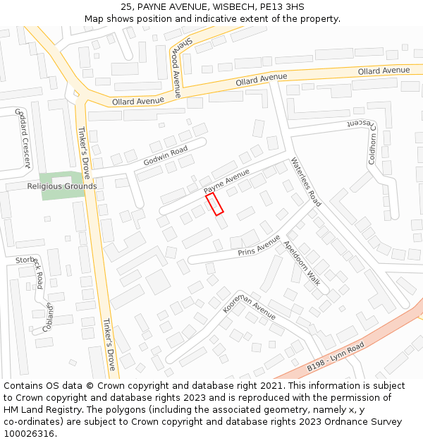 25, PAYNE AVENUE, WISBECH, PE13 3HS: Location map and indicative extent of plot