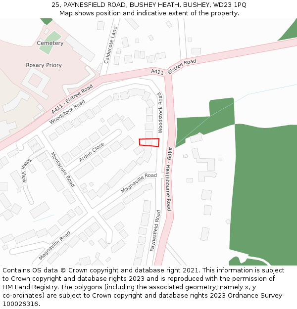 25, PAYNESFIELD ROAD, BUSHEY HEATH, BUSHEY, WD23 1PQ: Location map and indicative extent of plot
