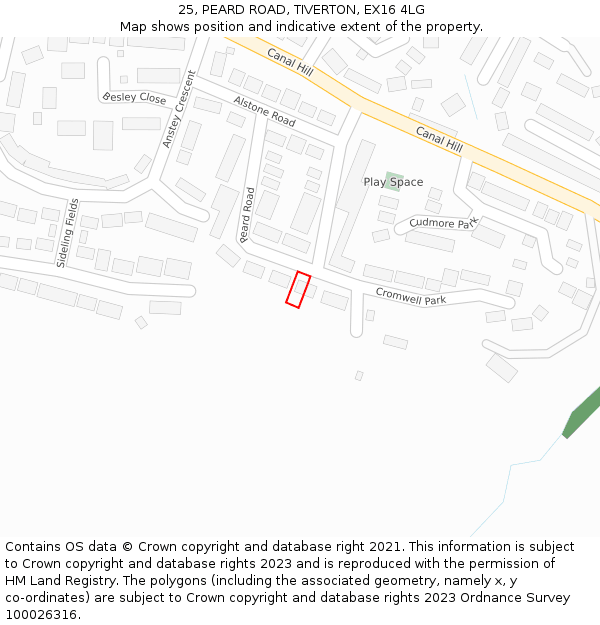 25, PEARD ROAD, TIVERTON, EX16 4LG: Location map and indicative extent of plot