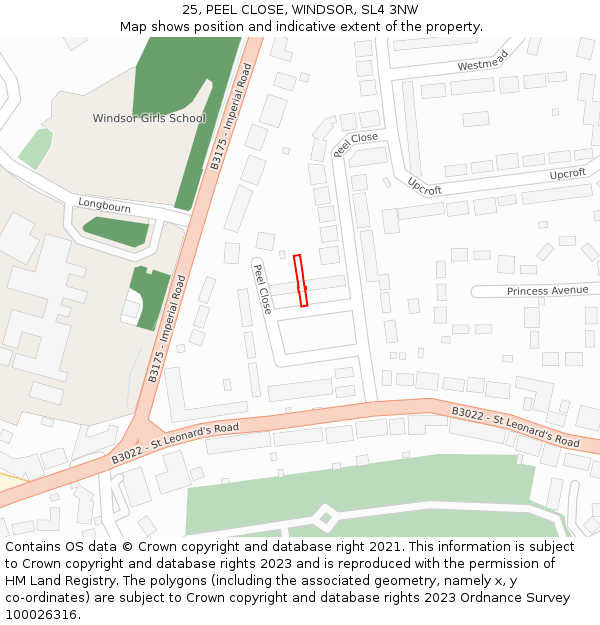 25, PEEL CLOSE, WINDSOR, SL4 3NW: Location map and indicative extent of plot