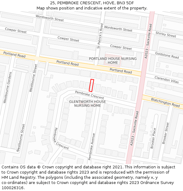 25, PEMBROKE CRESCENT, HOVE, BN3 5DF: Location map and indicative extent of plot