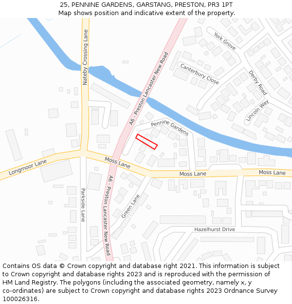 25, PENNINE GARDENS, GARSTANG, PRESTON, PR3 1PT: Location map and indicative extent of plot