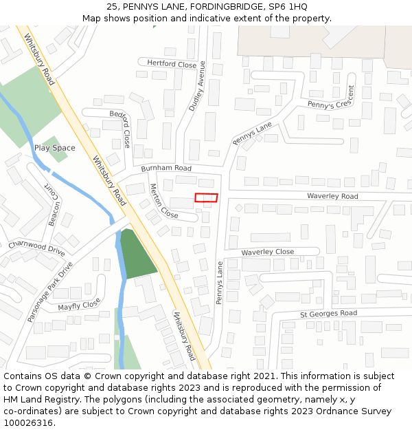 25, PENNYS LANE, FORDINGBRIDGE, SP6 1HQ: Location map and indicative extent of plot