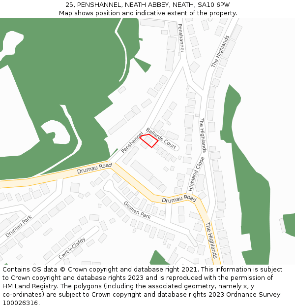 25, PENSHANNEL, NEATH ABBEY, NEATH, SA10 6PW: Location map and indicative extent of plot