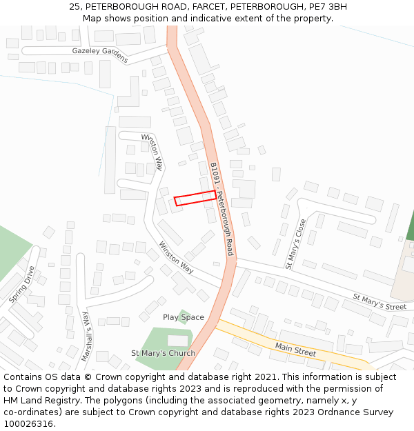 25, PETERBOROUGH ROAD, FARCET, PETERBOROUGH, PE7 3BH: Location map and indicative extent of plot