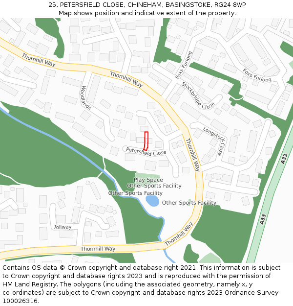 25, PETERSFIELD CLOSE, CHINEHAM, BASINGSTOKE, RG24 8WP: Location map and indicative extent of plot
