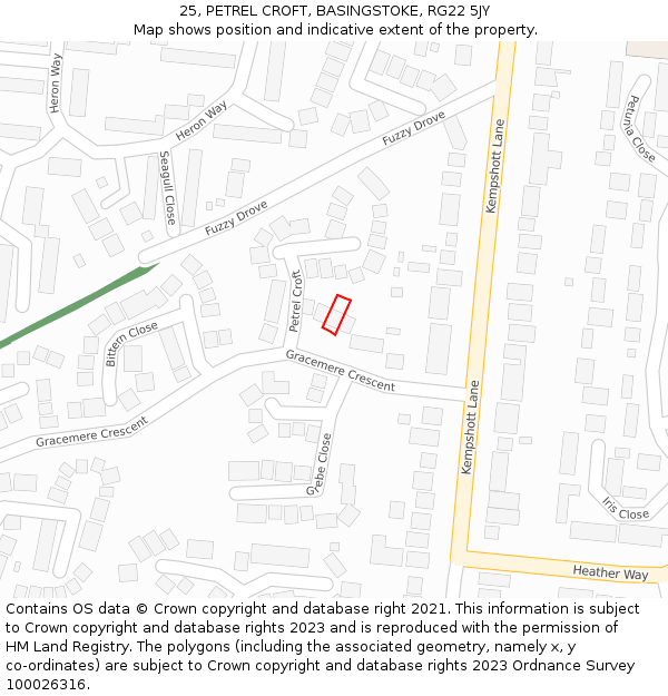 25, PETREL CROFT, BASINGSTOKE, RG22 5JY: Location map and indicative extent of plot