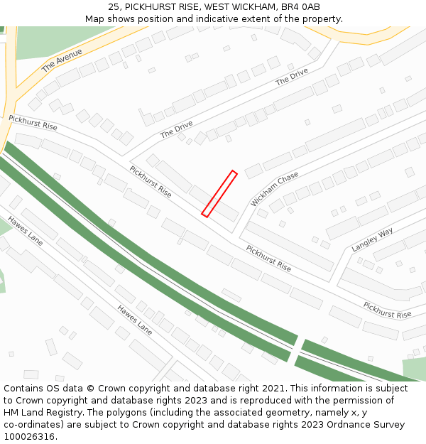 25, PICKHURST RISE, WEST WICKHAM, BR4 0AB: Location map and indicative extent of plot