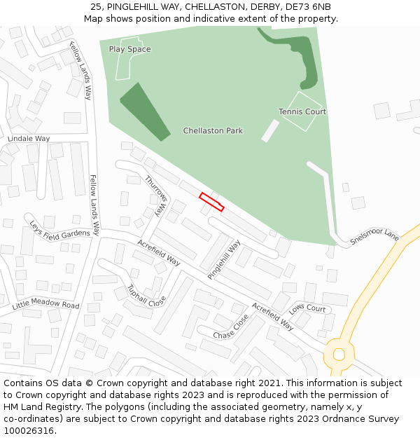 25, PINGLEHILL WAY, CHELLASTON, DERBY, DE73 6NB: Location map and indicative extent of plot