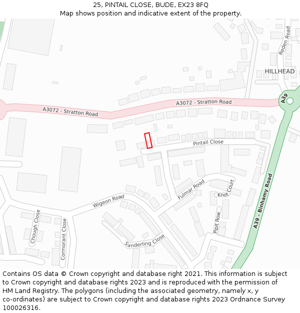 25, PINTAIL CLOSE, BUDE, EX23 8FQ: Location map and indicative extent of plot