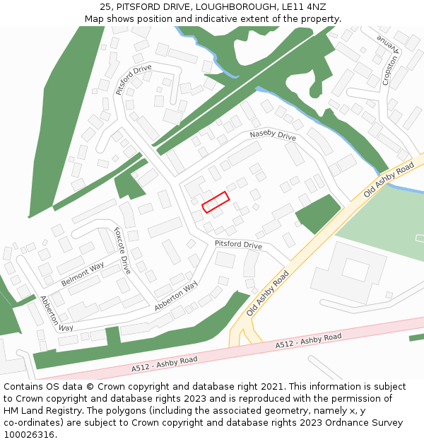 25, PITSFORD DRIVE, LOUGHBOROUGH, LE11 4NZ: Location map and indicative extent of plot