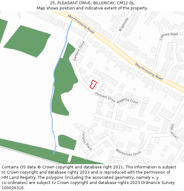 25, PLEASANT DRIVE, BILLERICAY, CM12 0JL: Location map and indicative extent of plot