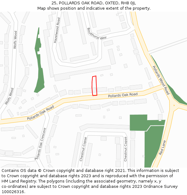 25, POLLARDS OAK ROAD, OXTED, RH8 0JL: Location map and indicative extent of plot