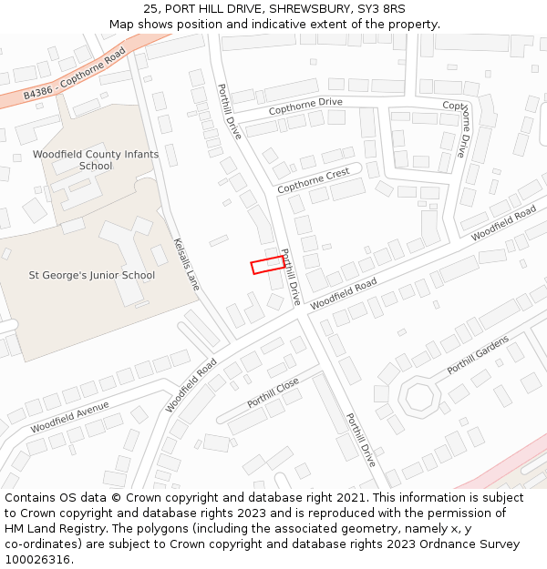 25, PORT HILL DRIVE, SHREWSBURY, SY3 8RS: Location map and indicative extent of plot