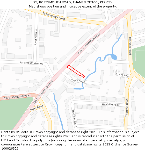 25, PORTSMOUTH ROAD, THAMES DITTON, KT7 0SY: Location map and indicative extent of plot
