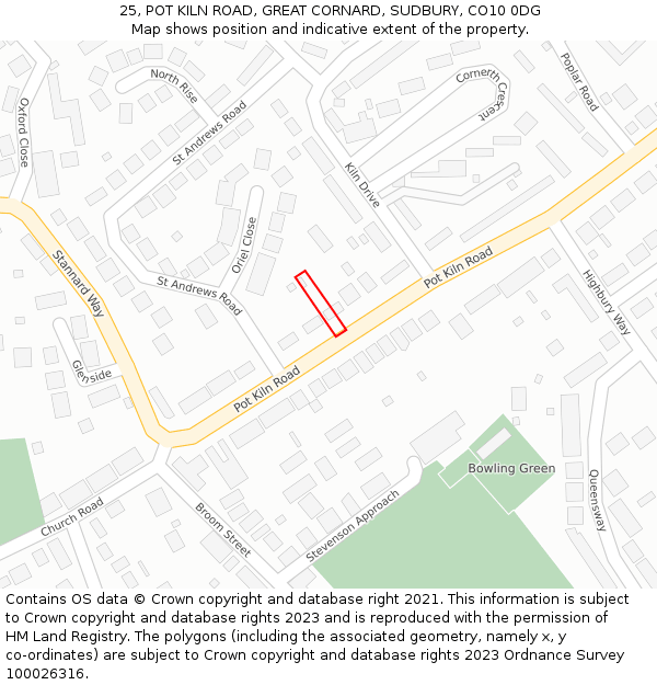 25, POT KILN ROAD, GREAT CORNARD, SUDBURY, CO10 0DG: Location map and indicative extent of plot