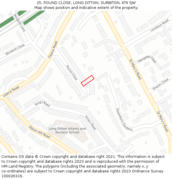 25, POUND CLOSE, LONG DITTON, SURBITON, KT6 5JW: Location map and indicative extent of plot