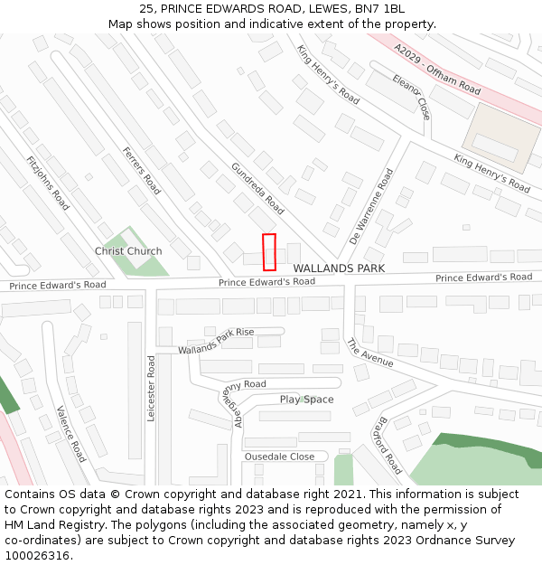 25, PRINCE EDWARDS ROAD, LEWES, BN7 1BL: Location map and indicative extent of plot