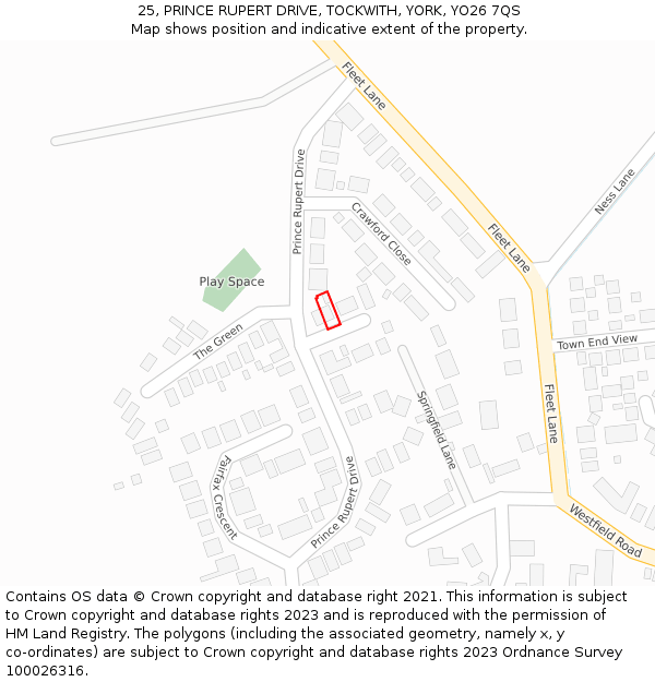 25, PRINCE RUPERT DRIVE, TOCKWITH, YORK, YO26 7QS: Location map and indicative extent of plot