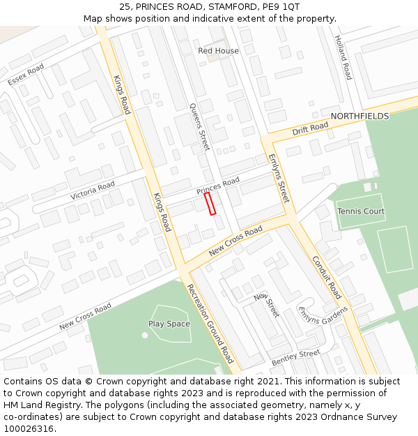 25, PRINCES ROAD, STAMFORD, PE9 1QT: Location map and indicative extent of plot