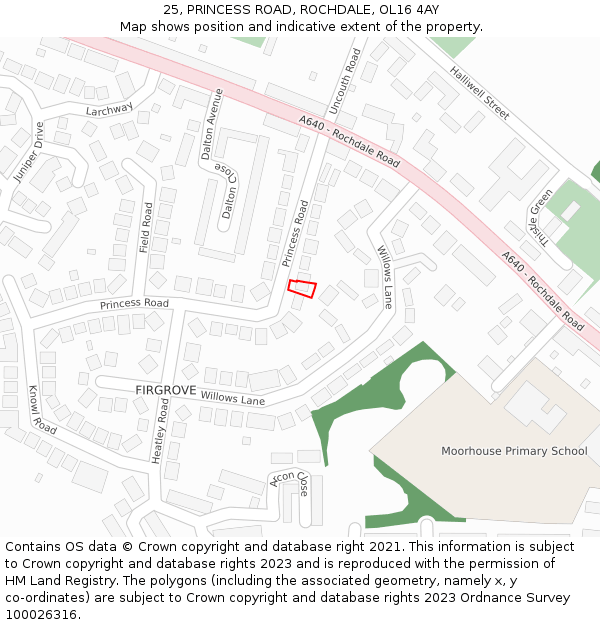 25, PRINCESS ROAD, ROCHDALE, OL16 4AY: Location map and indicative extent of plot