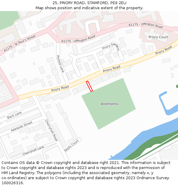25, PRIORY ROAD, STAMFORD, PE9 2EU: Location map and indicative extent of plot