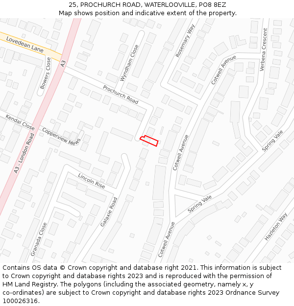 25, PROCHURCH ROAD, WATERLOOVILLE, PO8 8EZ: Location map and indicative extent of plot