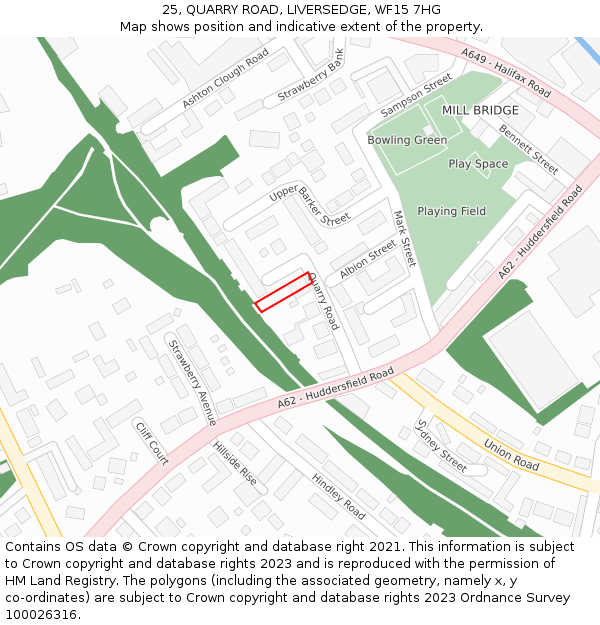 25, QUARRY ROAD, LIVERSEDGE, WF15 7HG: Location map and indicative extent of plot
