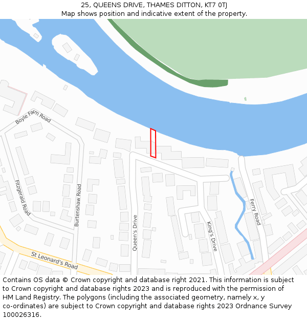 25, QUEENS DRIVE, THAMES DITTON, KT7 0TJ: Location map and indicative extent of plot