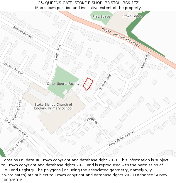 25, QUEENS GATE, STOKE BISHOP, BRISTOL, BS9 1TZ: Location map and indicative extent of plot