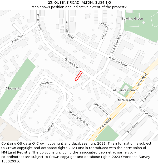 25, QUEENS ROAD, ALTON, GU34 1JG: Location map and indicative extent of plot