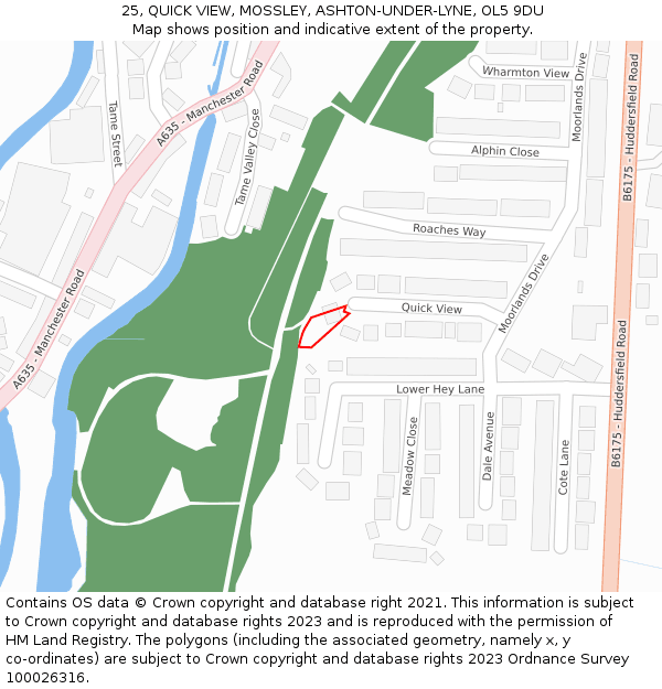 25, QUICK VIEW, MOSSLEY, ASHTON-UNDER-LYNE, OL5 9DU: Location map and indicative extent of plot