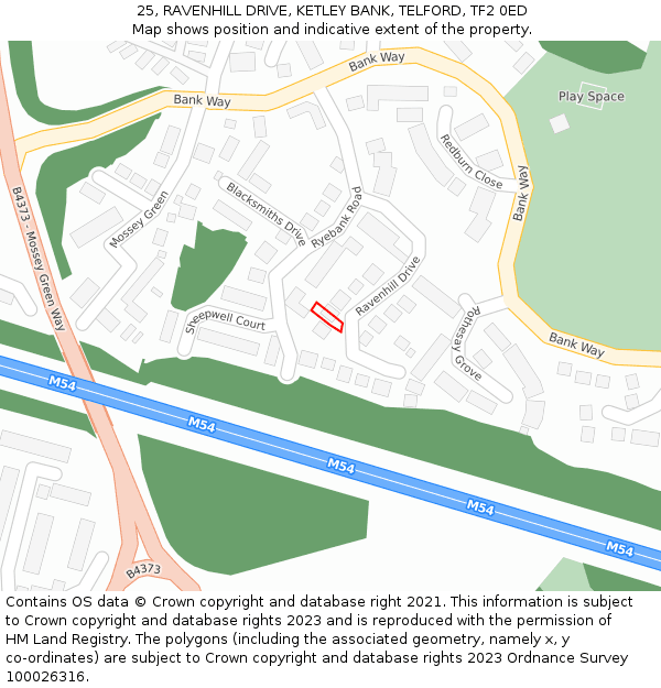 25, RAVENHILL DRIVE, KETLEY BANK, TELFORD, TF2 0ED: Location map and indicative extent of plot