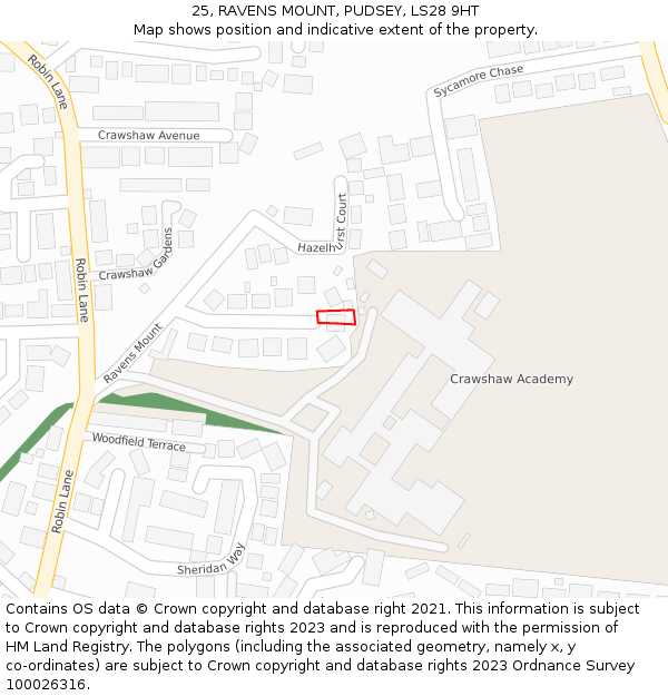 25, RAVENS MOUNT, PUDSEY, LS28 9HT: Location map and indicative extent of plot