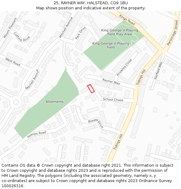 25, RAYNER WAY, HALSTEAD, CO9 1BU: Location map and indicative extent of plot