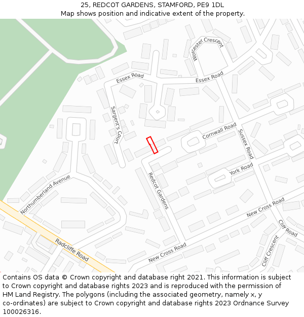 25, REDCOT GARDENS, STAMFORD, PE9 1DL: Location map and indicative extent of plot