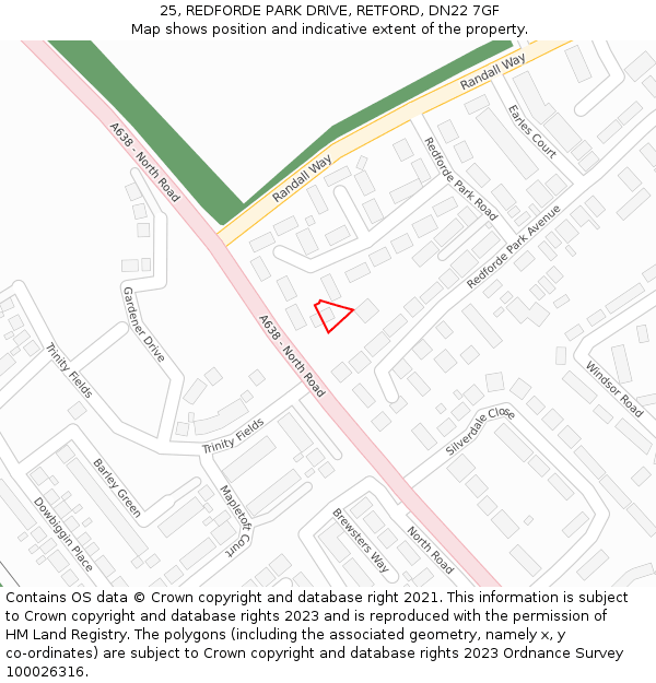 25, REDFORDE PARK DRIVE, RETFORD, DN22 7GF: Location map and indicative extent of plot