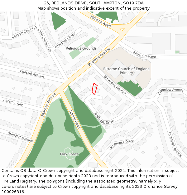 25, REDLANDS DRIVE, SOUTHAMPTON, SO19 7DA: Location map and indicative extent of plot