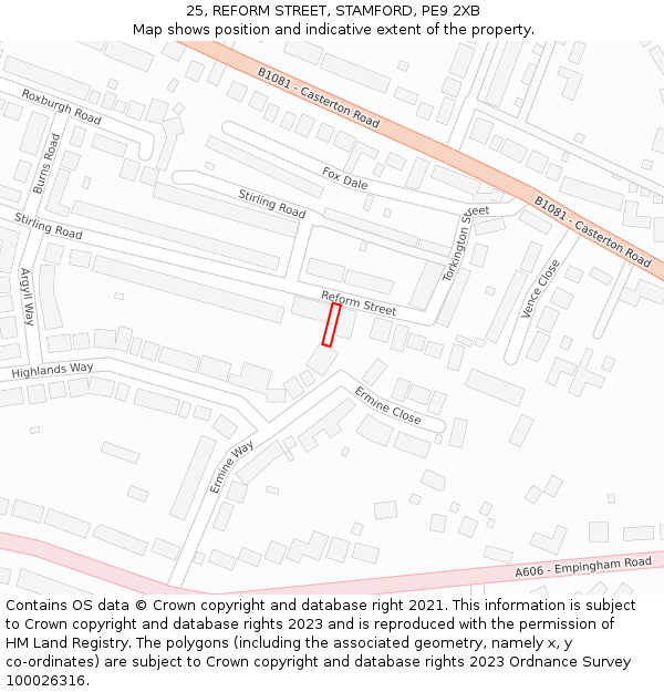 25, REFORM STREET, STAMFORD, PE9 2XB: Location map and indicative extent of plot