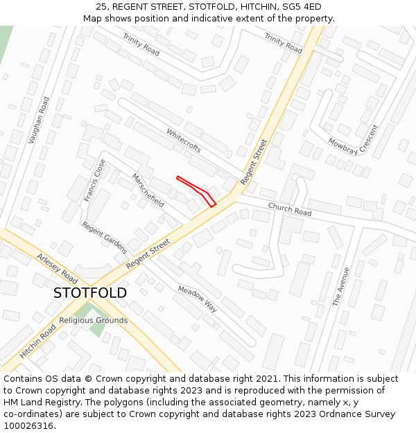 25, REGENT STREET, STOTFOLD, HITCHIN, SG5 4ED: Location map and indicative extent of plot