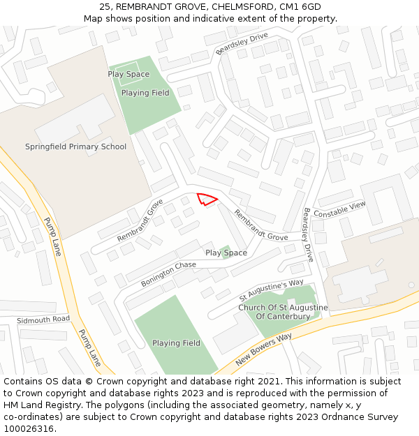 25, REMBRANDT GROVE, CHELMSFORD, CM1 6GD: Location map and indicative extent of plot