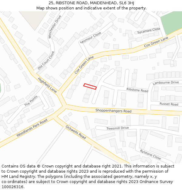 25, RIBSTONE ROAD, MAIDENHEAD, SL6 3HJ: Location map and indicative extent of plot