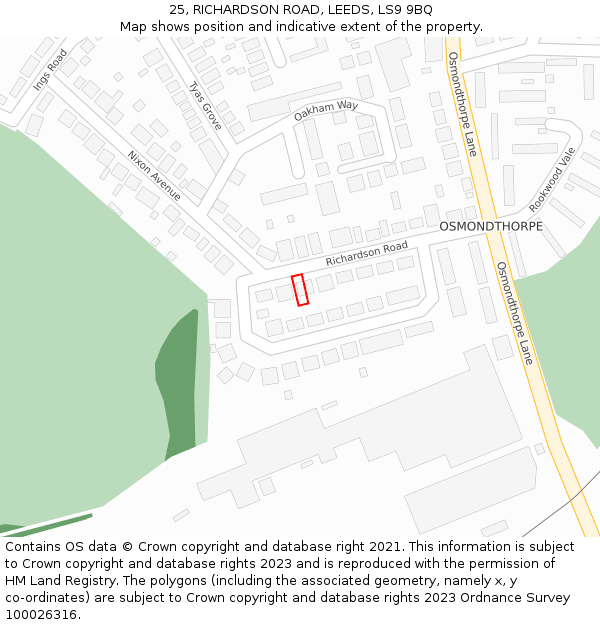25, RICHARDSON ROAD, LEEDS, LS9 9BQ: Location map and indicative extent of plot
