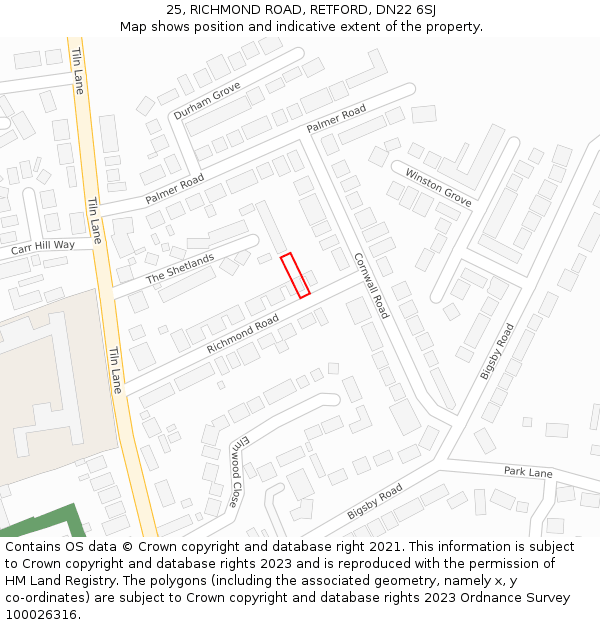 25, RICHMOND ROAD, RETFORD, DN22 6SJ: Location map and indicative extent of plot