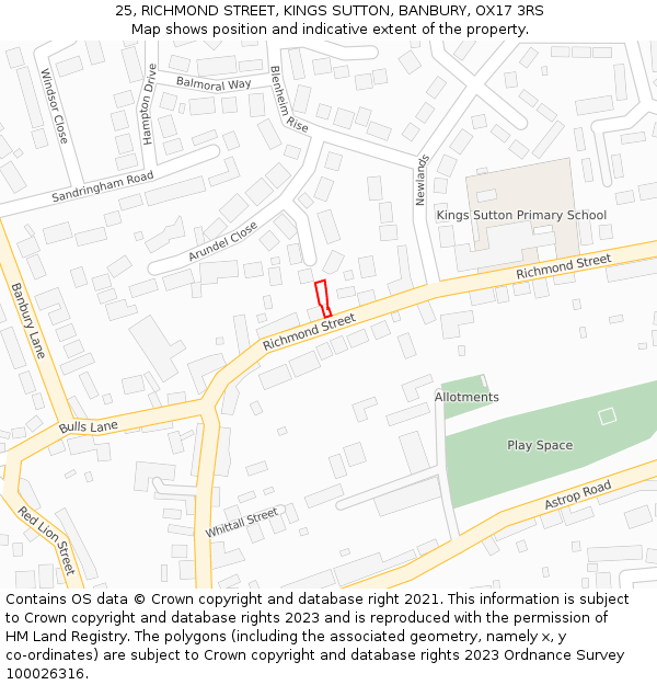 25, RICHMOND STREET, KINGS SUTTON, BANBURY, OX17 3RS: Location map and indicative extent of plot