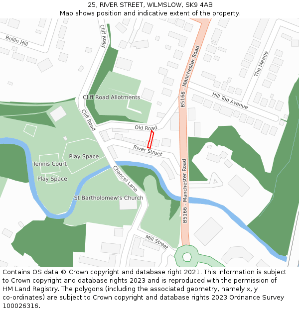 25, RIVER STREET, WILMSLOW, SK9 4AB: Location map and indicative extent of plot
