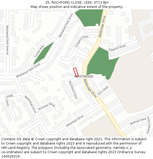 25, ROCHFORD CLOSE, LEEK, ST13 8JH: Location map and indicative extent of plot