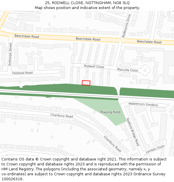 25, RODWELL CLOSE, NOTTINGHAM, NG8 3LQ: Location map and indicative extent of plot